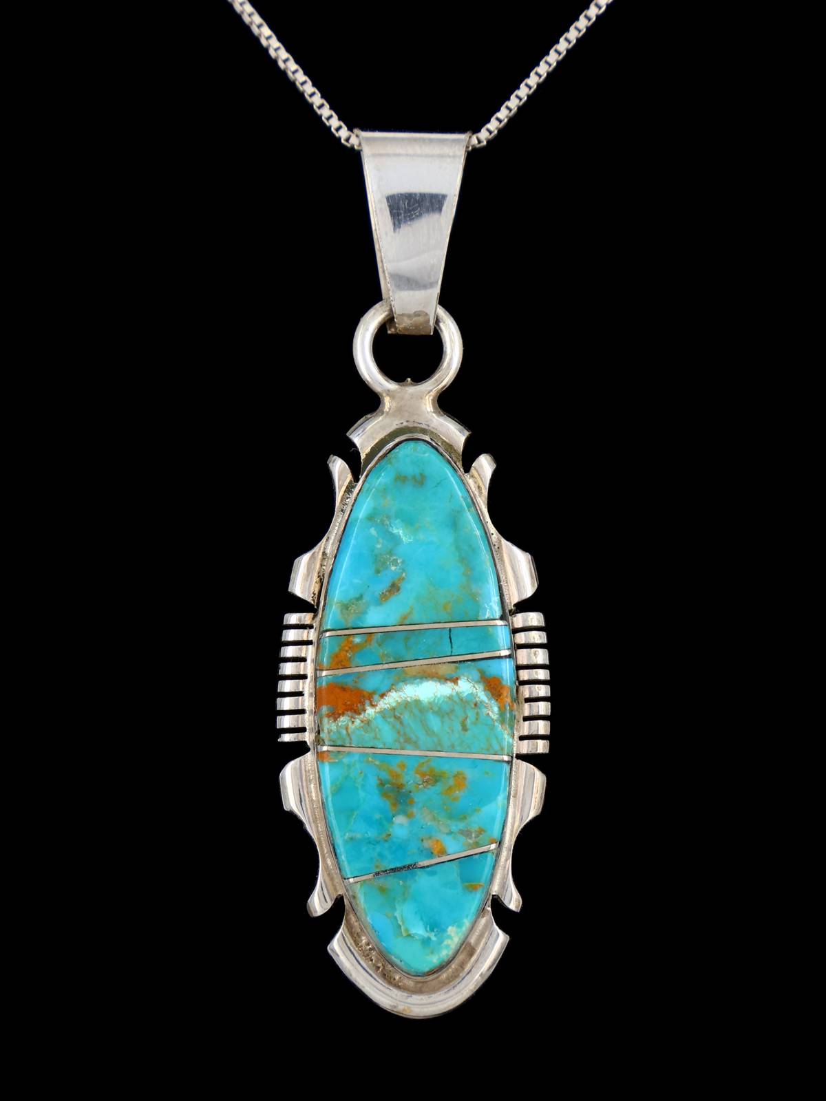Pendentif en argent sterling turquoise incrusté Navajo