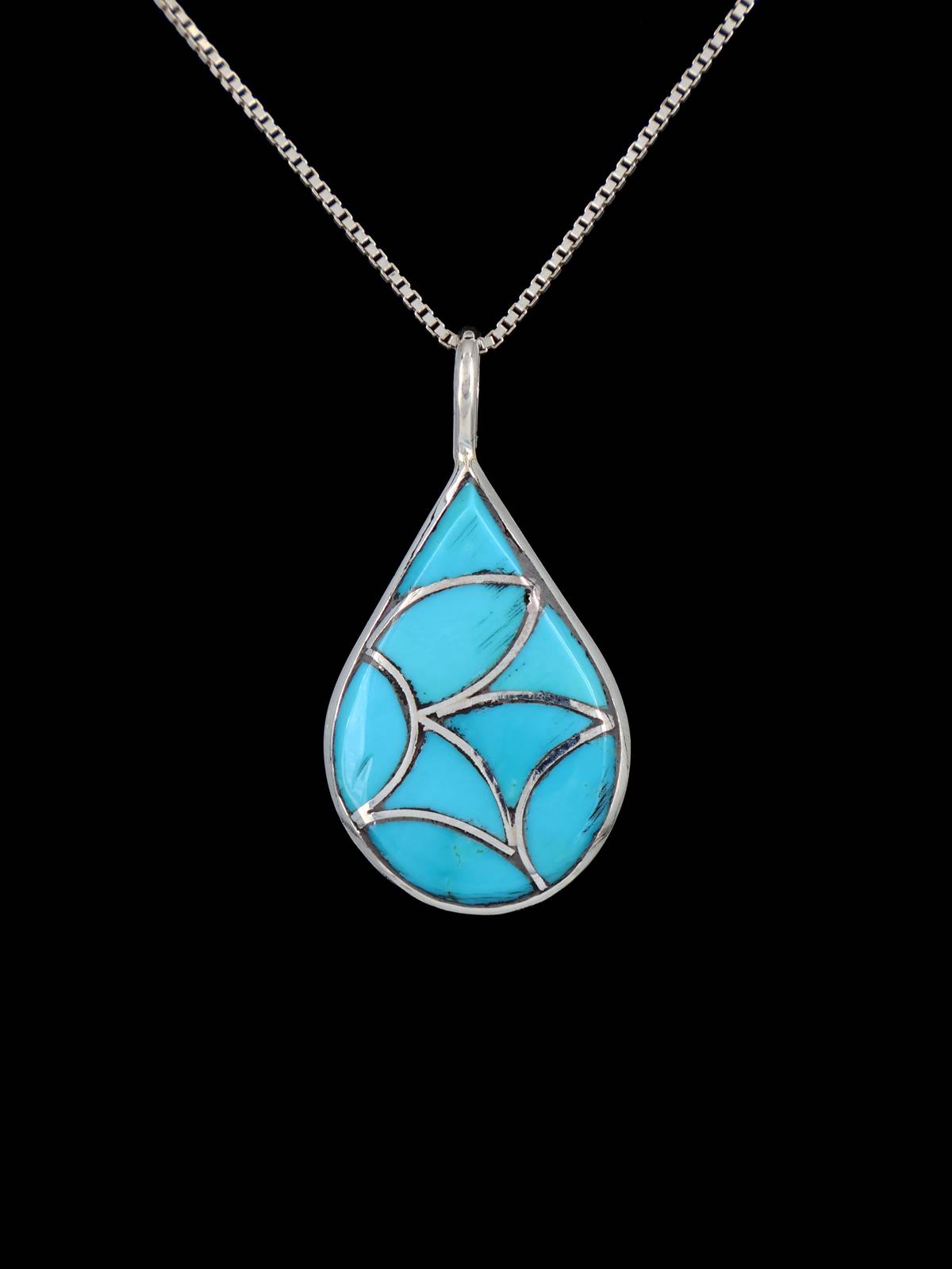 Native American Sterling Silver Zuni Inlay Fish Scale Pattern Pendant