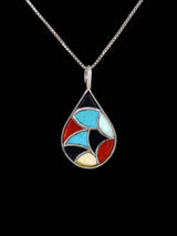 Native American Sterling Silver Zuni Inlay Fish Scale Pattern Pendant