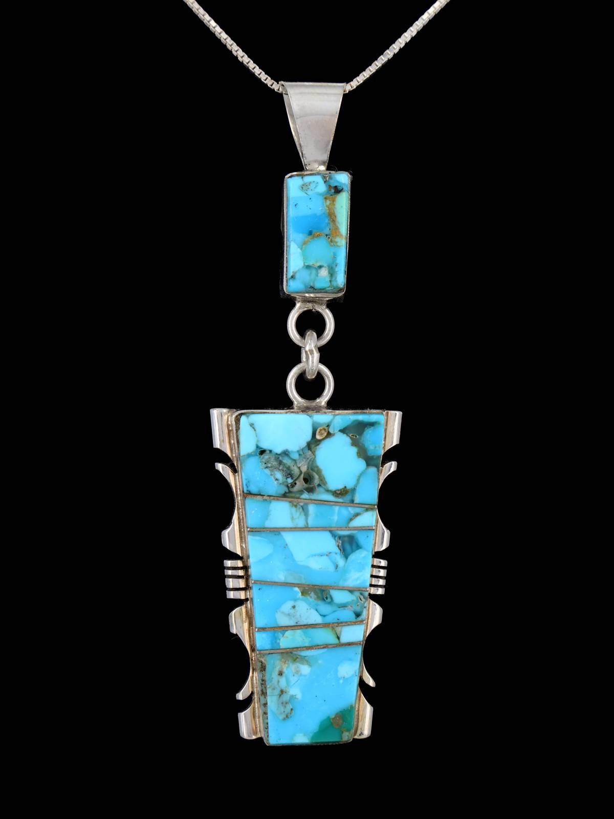 Navajo Inlay Turquoise Sterling Silver Pendant
