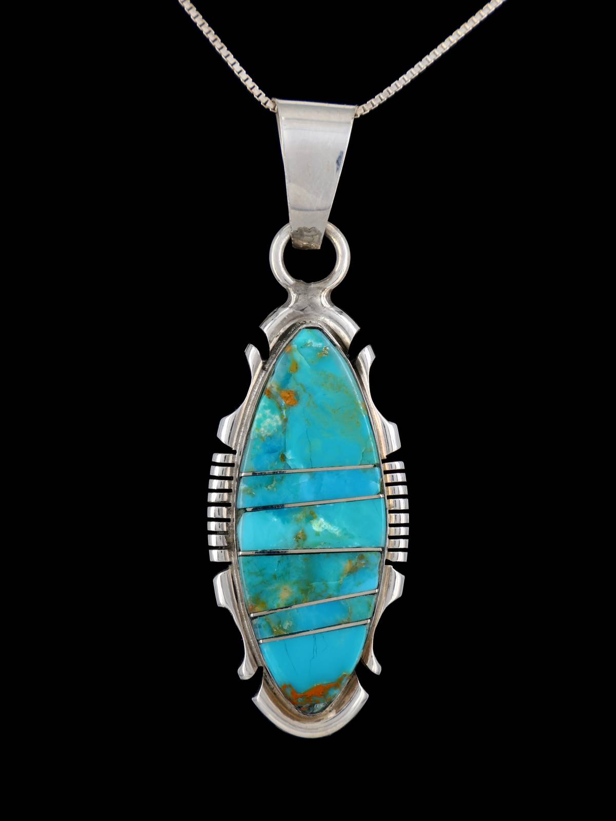 Navajo Inlay Turquoise Sterling Silver Pendant