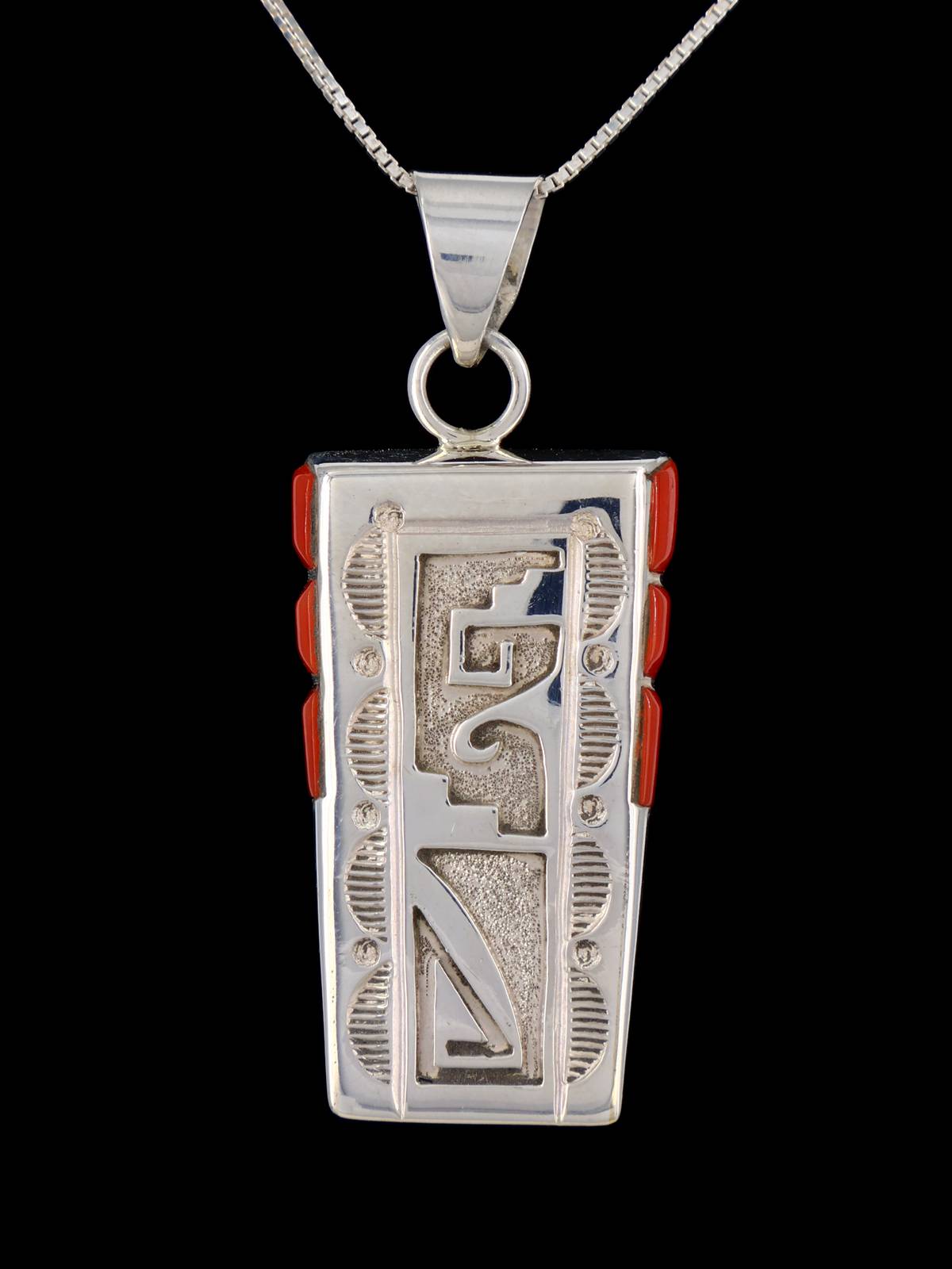 Native American Jewelry Coral Overlay Pendant