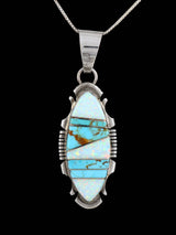 Navajo Sterling Silver Mosaic Turquoise and Opalite Inlay Pendant