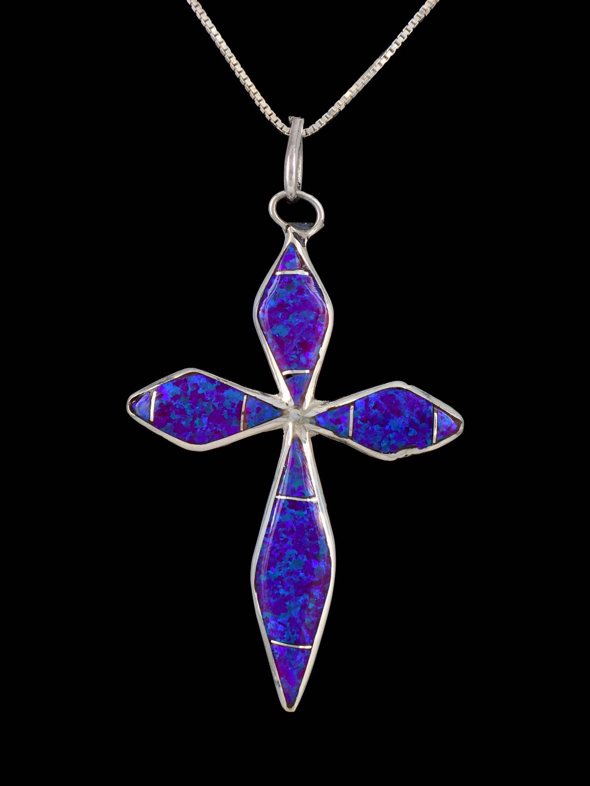 Sterling Silver Zuni Inlay Opalite Cross Pendant