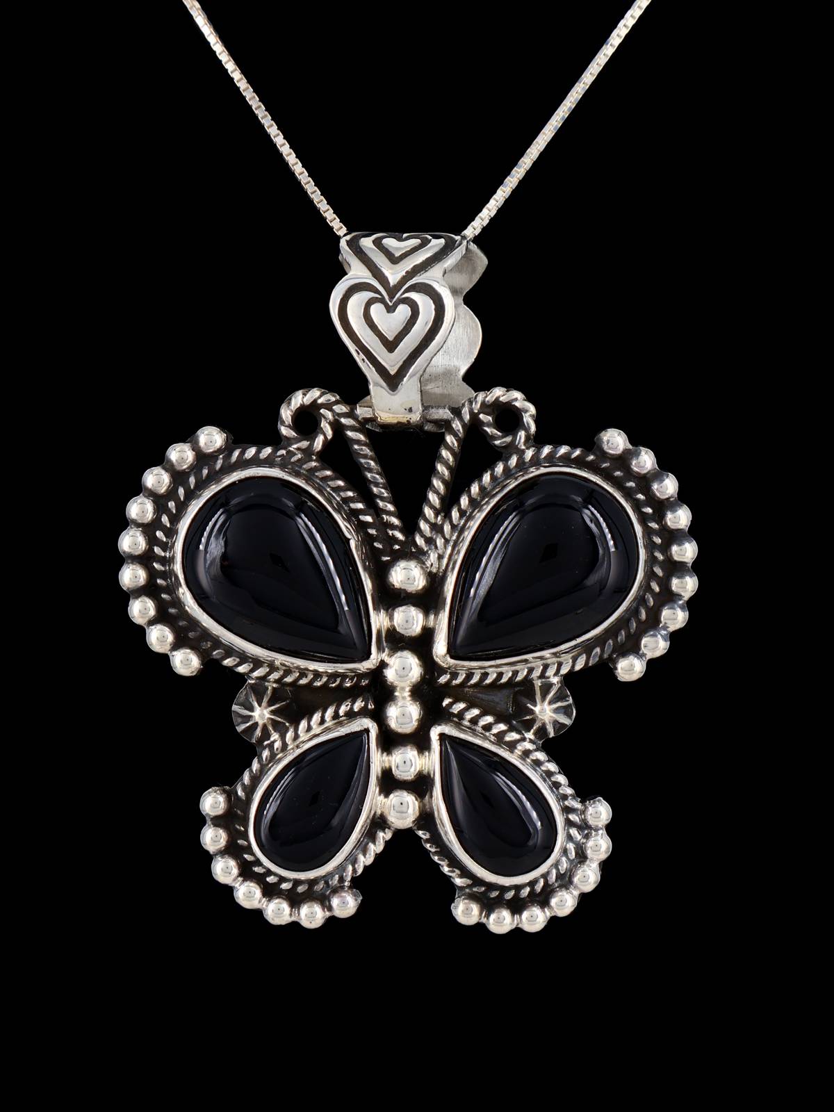 Native American Black Onyx Butterfly Pendant