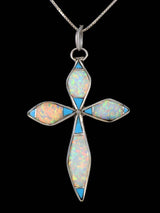 Sterling Silver Zuni Inlay Turquoise and Opalite Cross Pendant