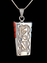 Native American Jewelry Coral and Opalite Overlay Pendant
