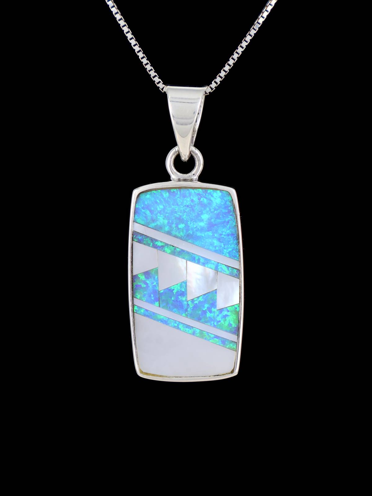 Navajo Sterling Silver Mother of Pearl and Opal Inlay Pendant