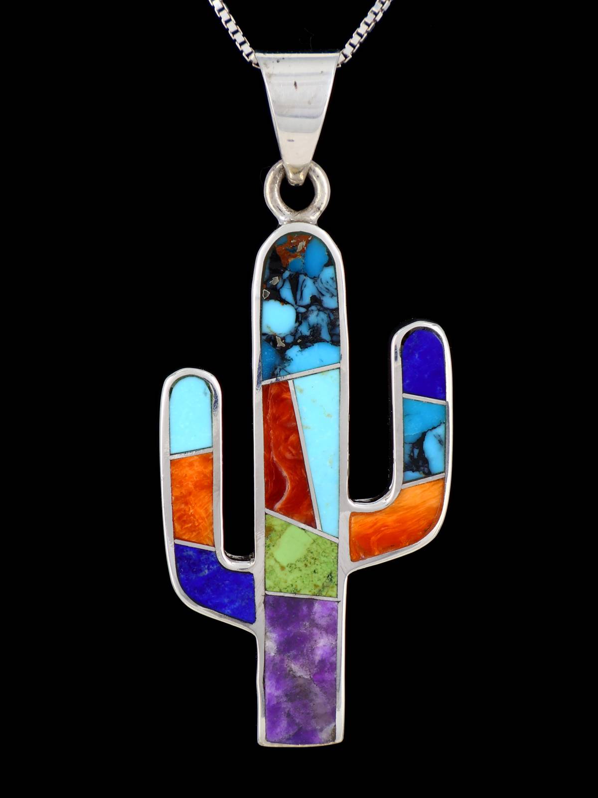 Native American Multistone Inlay Cactus Pendant