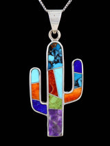 Native American Multistone Inlay Cactus Pendant