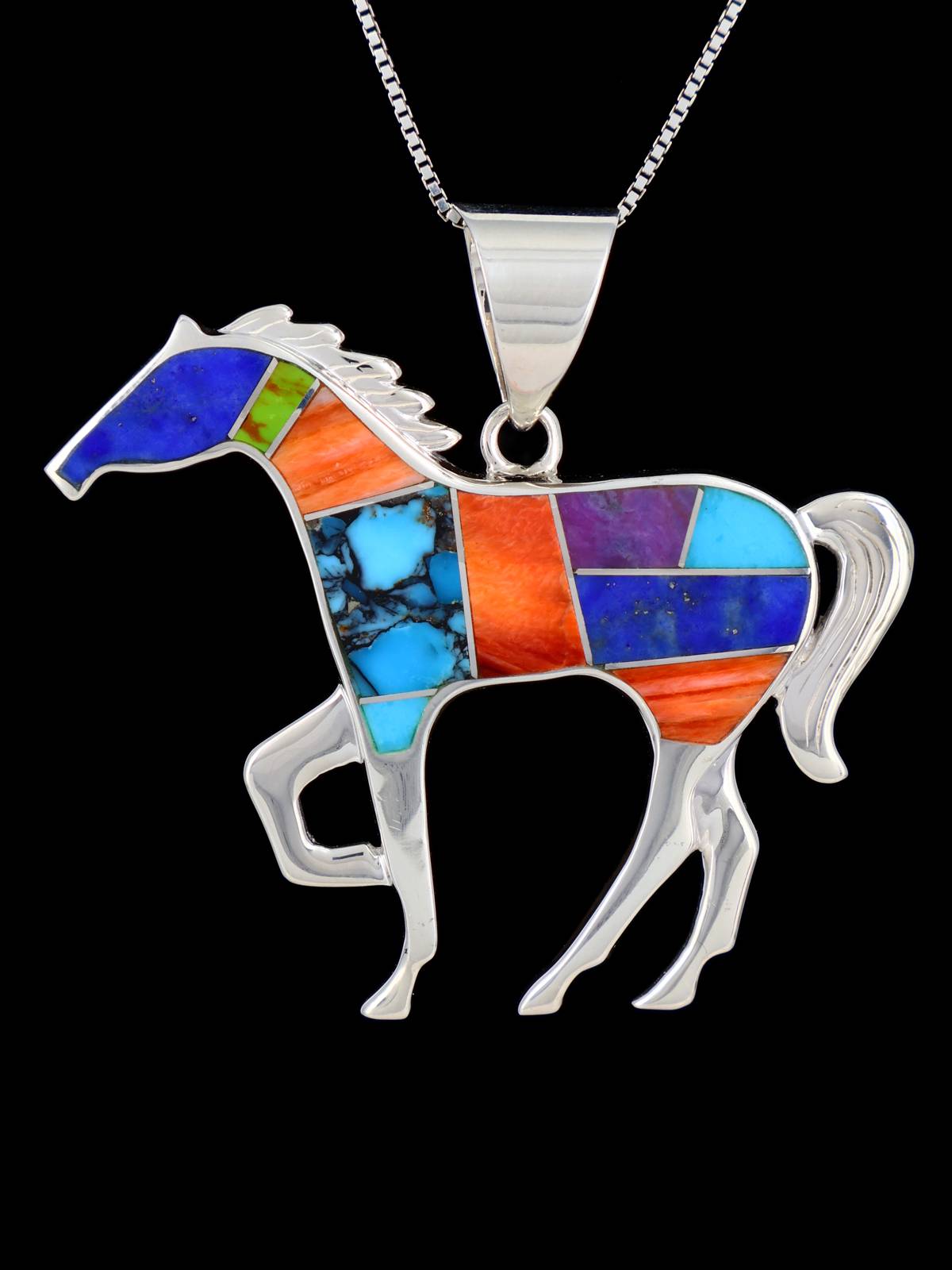 Native American Multistone Inlay Running Horse Pendant