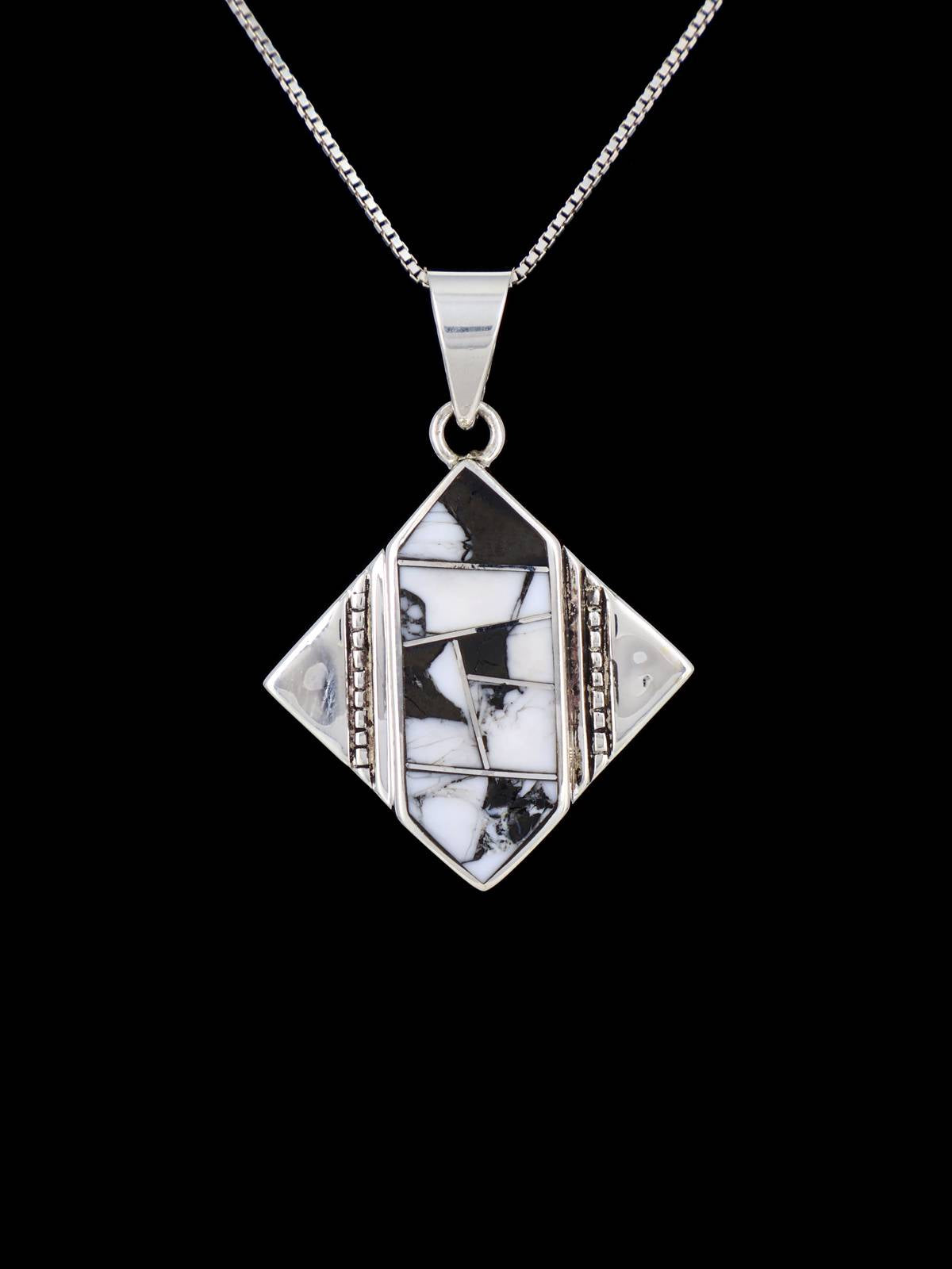 Navajo Sterling Silver White Buffalo Inlay Pendant