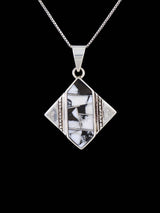 Navajo Sterling Silver White Buffalo Inlay Pendant