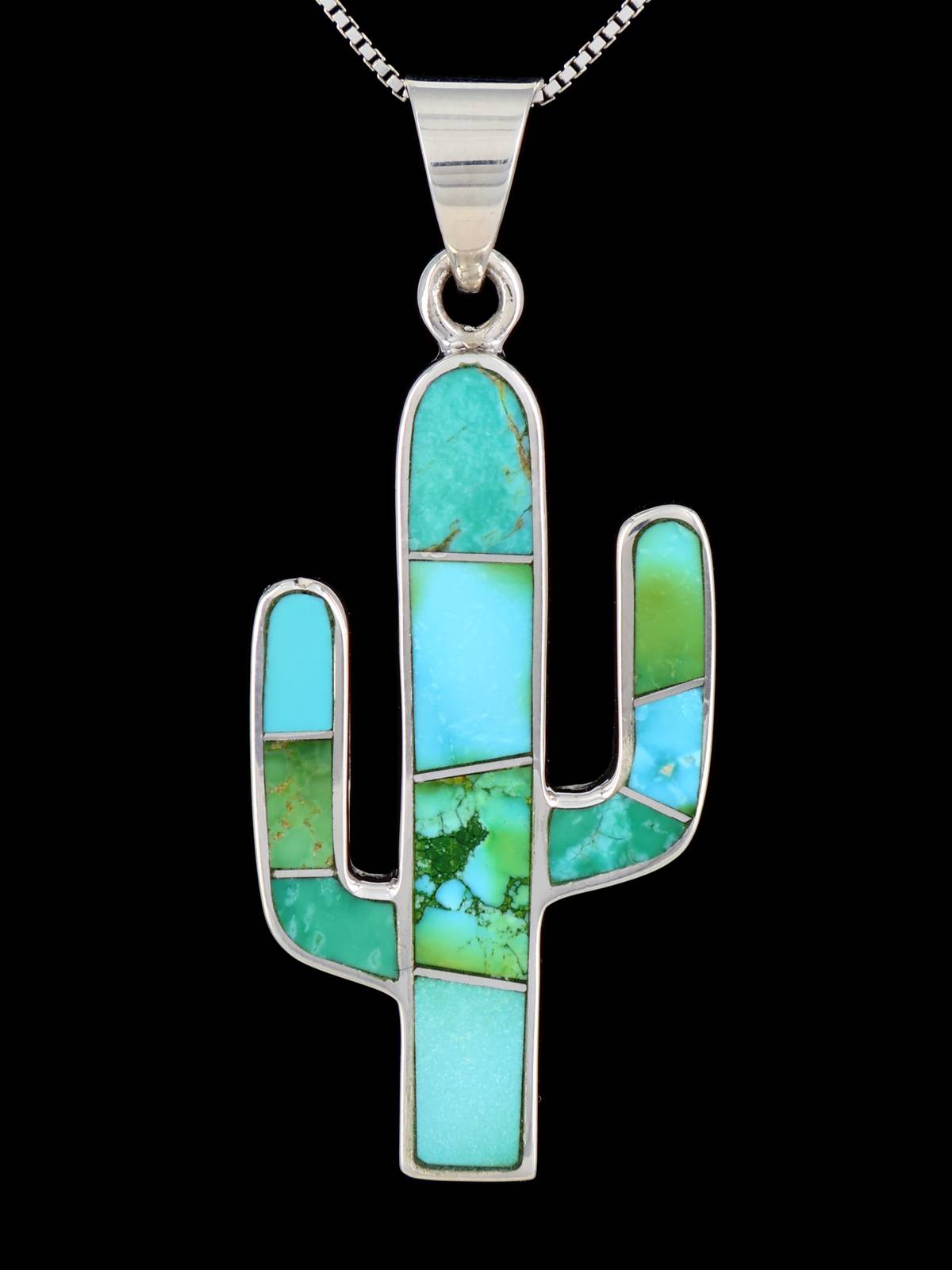 Pendentif cactus incrusté de pavés turquoise amérindiens