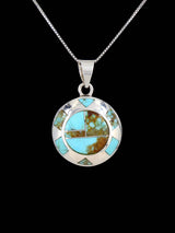 Native American Sterling Silver Turquoise Inlay Pendant
