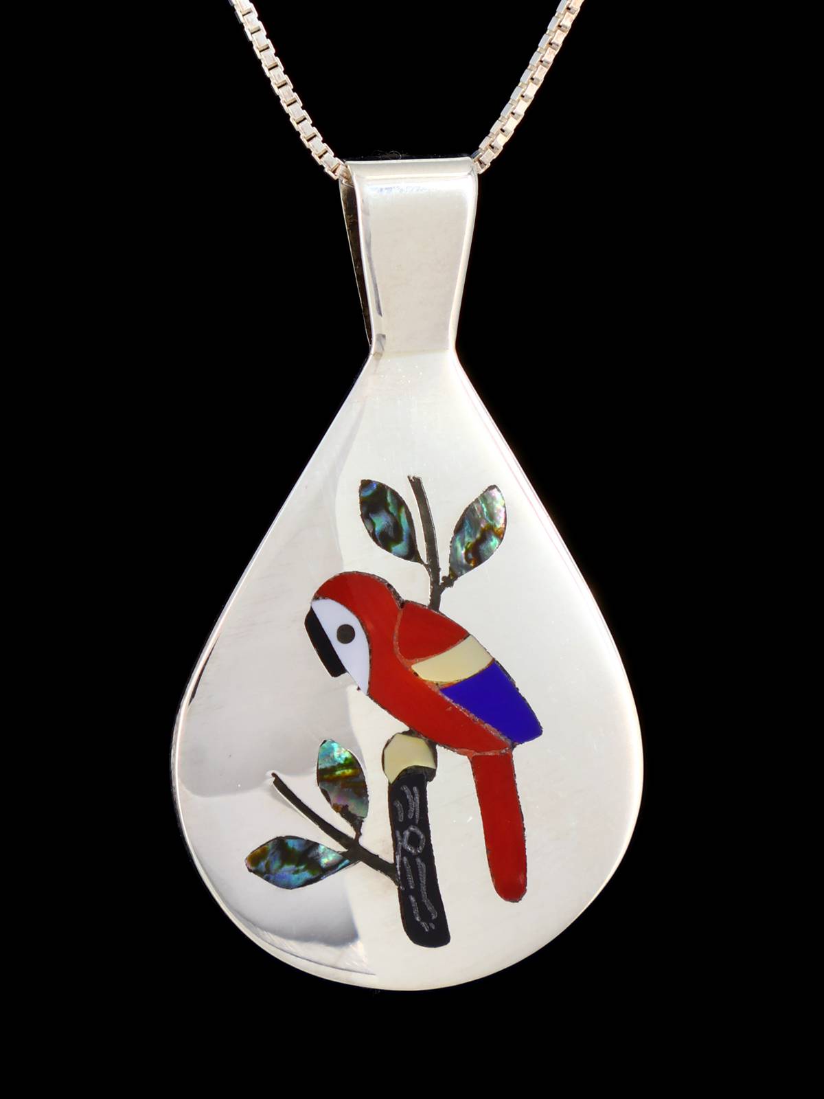 Native American Jewelry Zuni Inlay Macaw Pendant