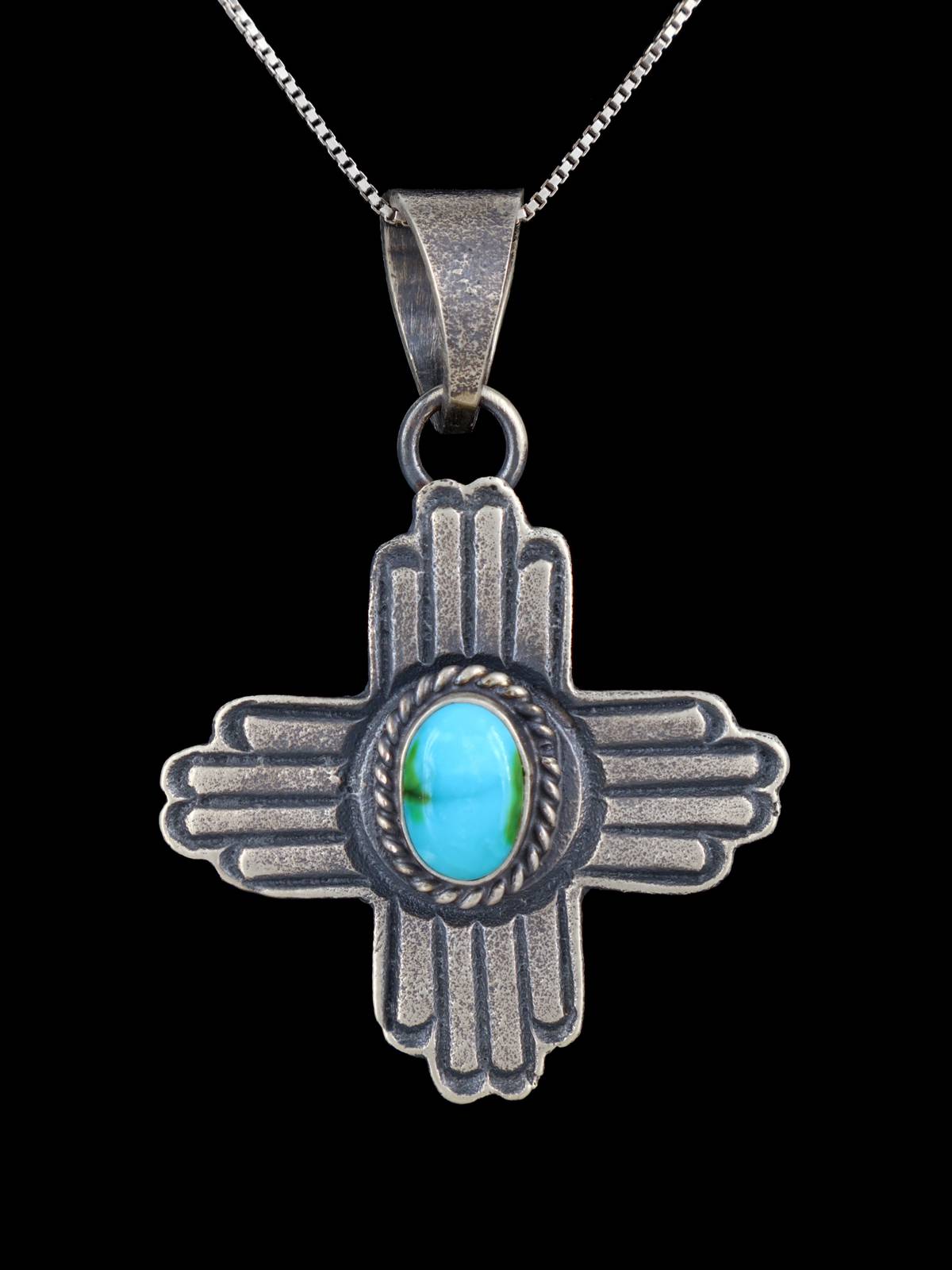 Native American Jewelry Sterling Silver Turquoise Zia Pendant