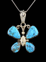 Native American Turquoise Sterling Silver Butterfly Pendant
