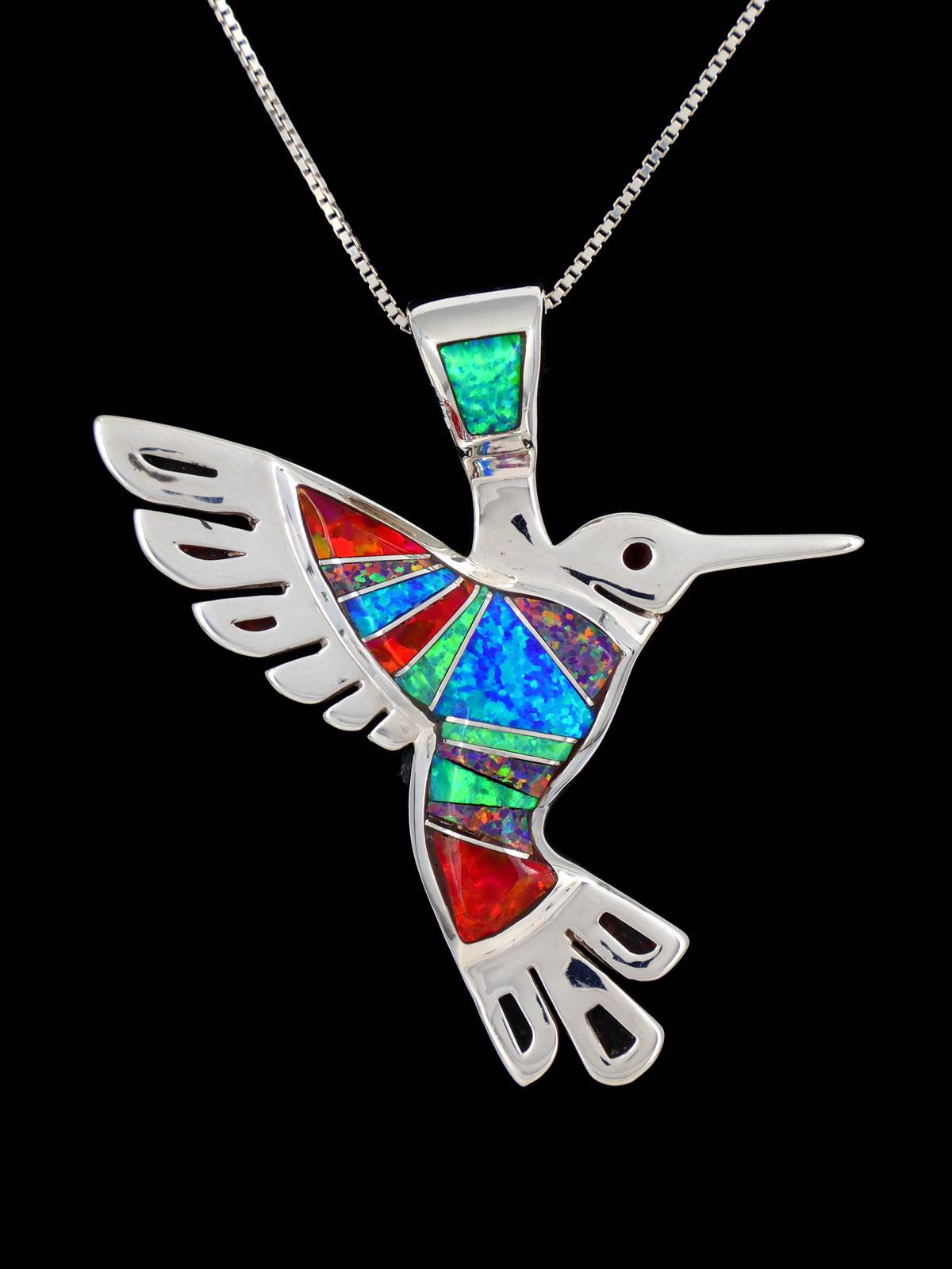 Native American Opalite Inlay Hummingbird Pendant