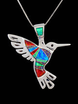 Native American Opalite Inlay Hummingbird Pendant