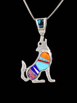 Native American Multistone Inlay Howling Coyote Pendant