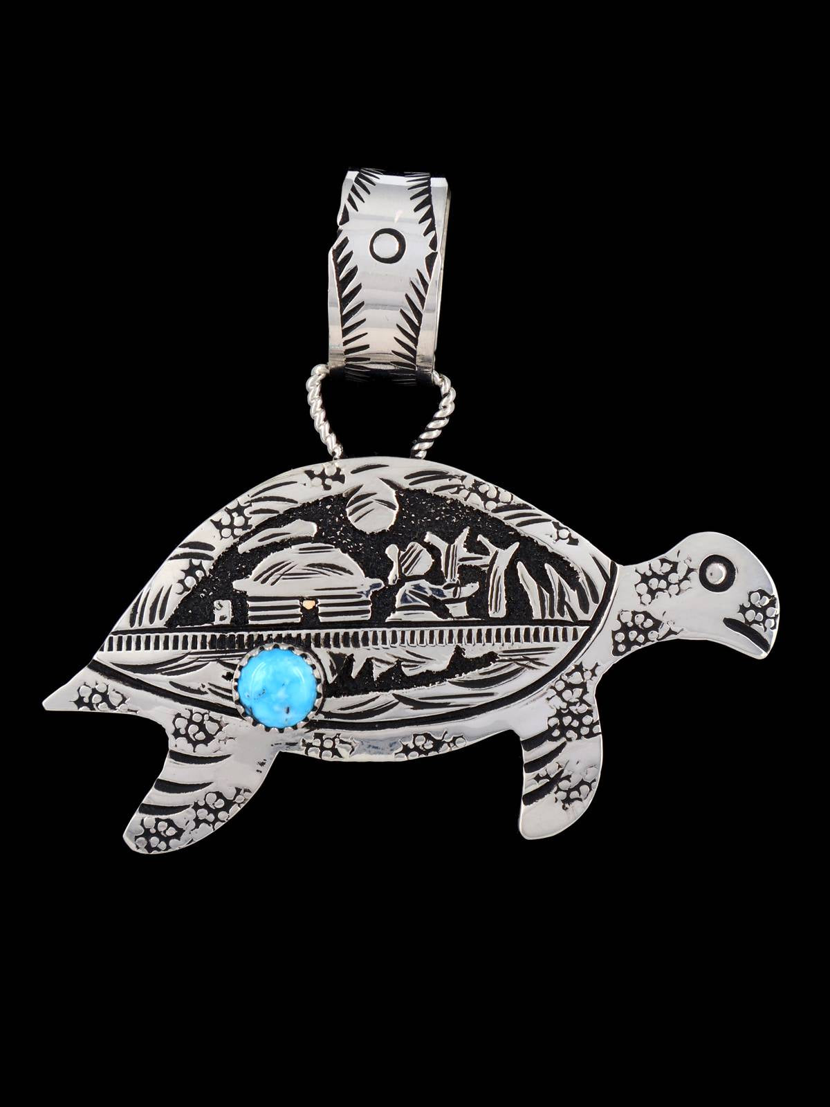 Native American Sterling Silver Overlay Turtle Pendant