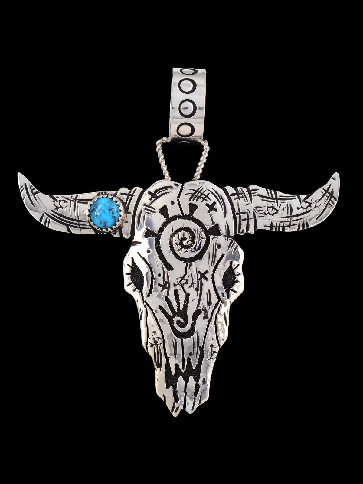 Native American Sterling Silver Overlay Skull Pendant