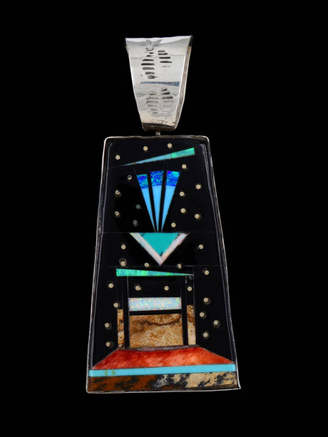Native American Jewelry Inlay Reversible Black Jet Night Sky Pendant - PuebloDirect.com