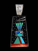 Native American Jewelry Inlay Reversible Black Jet Night Sky Pendant - PuebloDirect.com