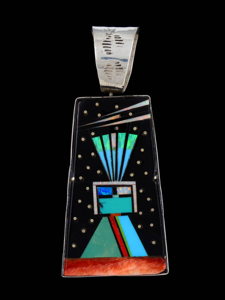 Native American Jewelry Inlay Reversible Black Jet Night Sky Pendant - PuebloDirect.com