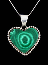 Sterling Silver Green Malachite Navajo Made Heart Pendant