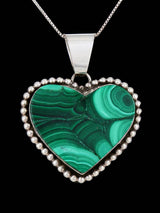 Sterling Silver Green Malachite Navajo Made Heart Pendant
