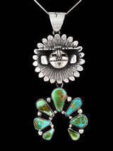 Native American Sterling Silver Royston Turquoise Naja Kachina Pendant