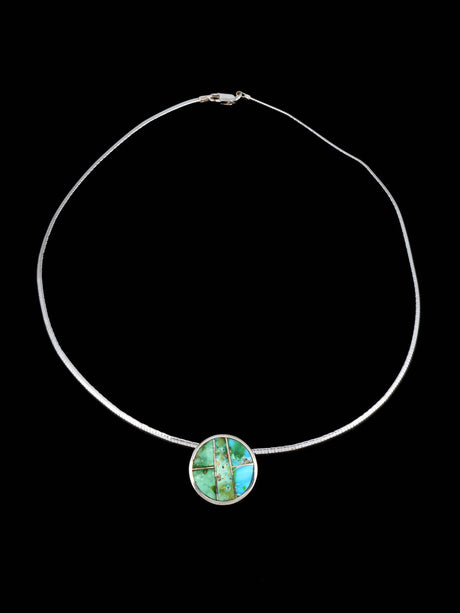 Navajo Jewelry Sterling Silver Sonoran Gold Turquoise Inlay Necklace