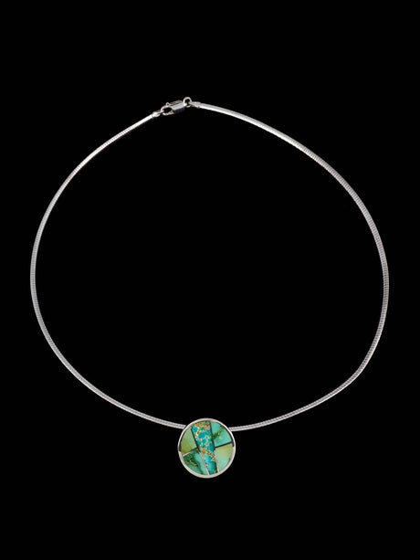 Navajo Jewelry Sterling Silver Sonoran Gold Turquoise Inlay Necklace