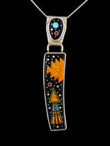 Navajo Kingman Turquoise Cobblestone Inlay Naja Pendentif en argent sterling
