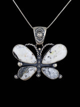 Native American White Buffalo Butterfly Sterling Silver Pendant