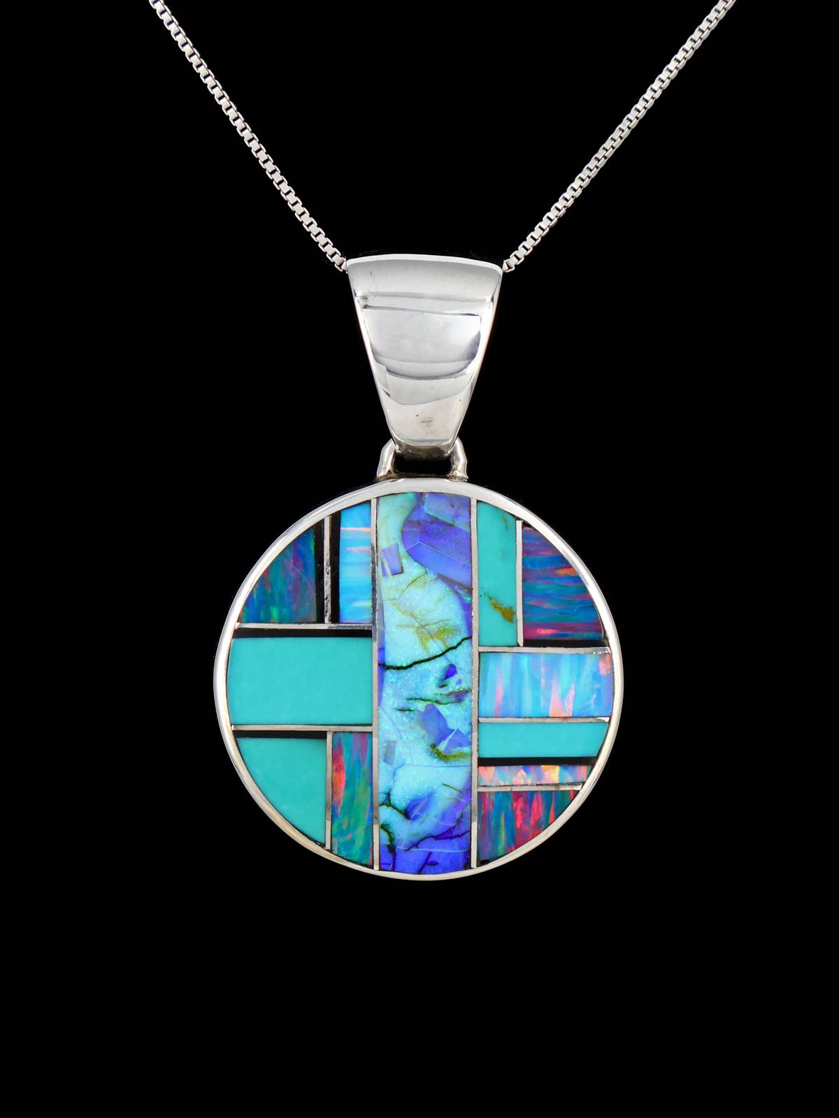 Native American Turquoise and Spiderweb Opal Inlay Pendant