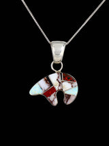 Navajo Sterling Silver Reversible Multistone Inlay Bear Pendant