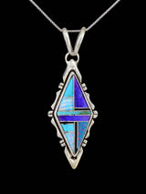Native American Turquoise and Spiderweb Opal Inlay Pendant