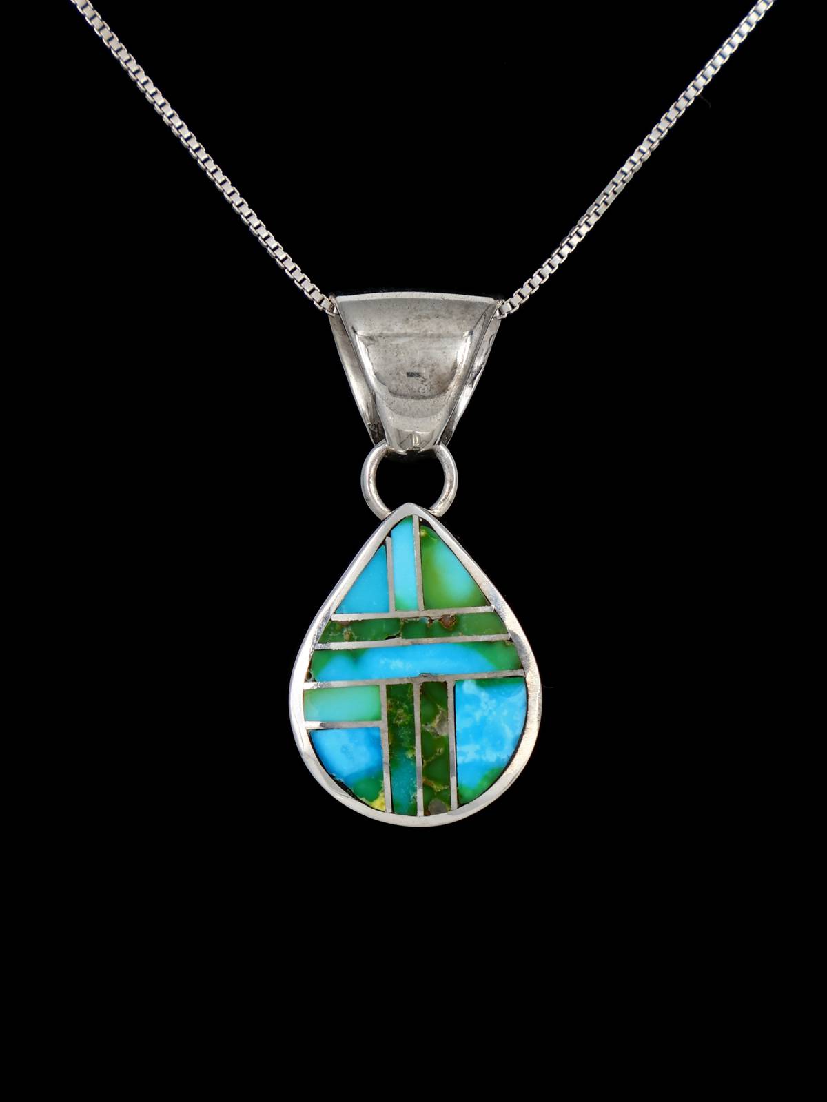Native American Sterling Silver Turquoise Inlay Pendant
