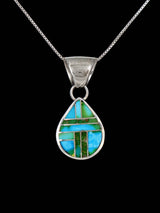 Native American Sterling Silver Turquoise Inlay Pendant