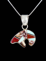 Navajo Sterling Silver Reversible Multistone Inlay Bear Pendant