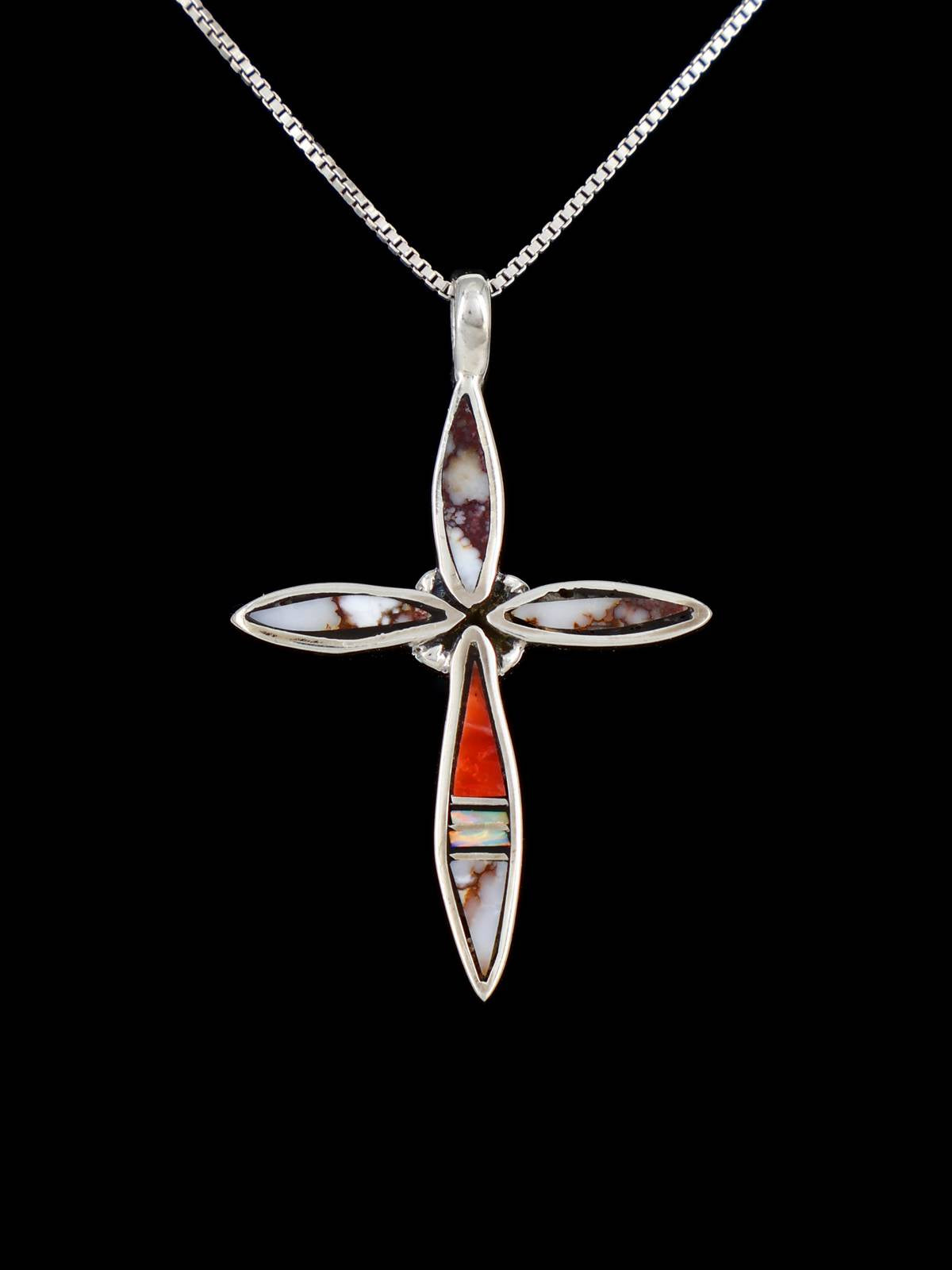 Pendentif croix incrusté de pierres multiples Navajo