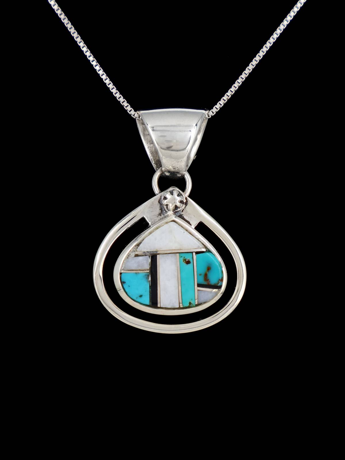 Navajo Multistone Mosaic Sterling Silver Inlay Pendant