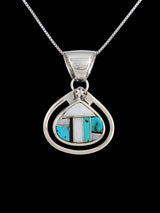 Navajo Multistone Mosaic Sterling Silver Inlay Pendant