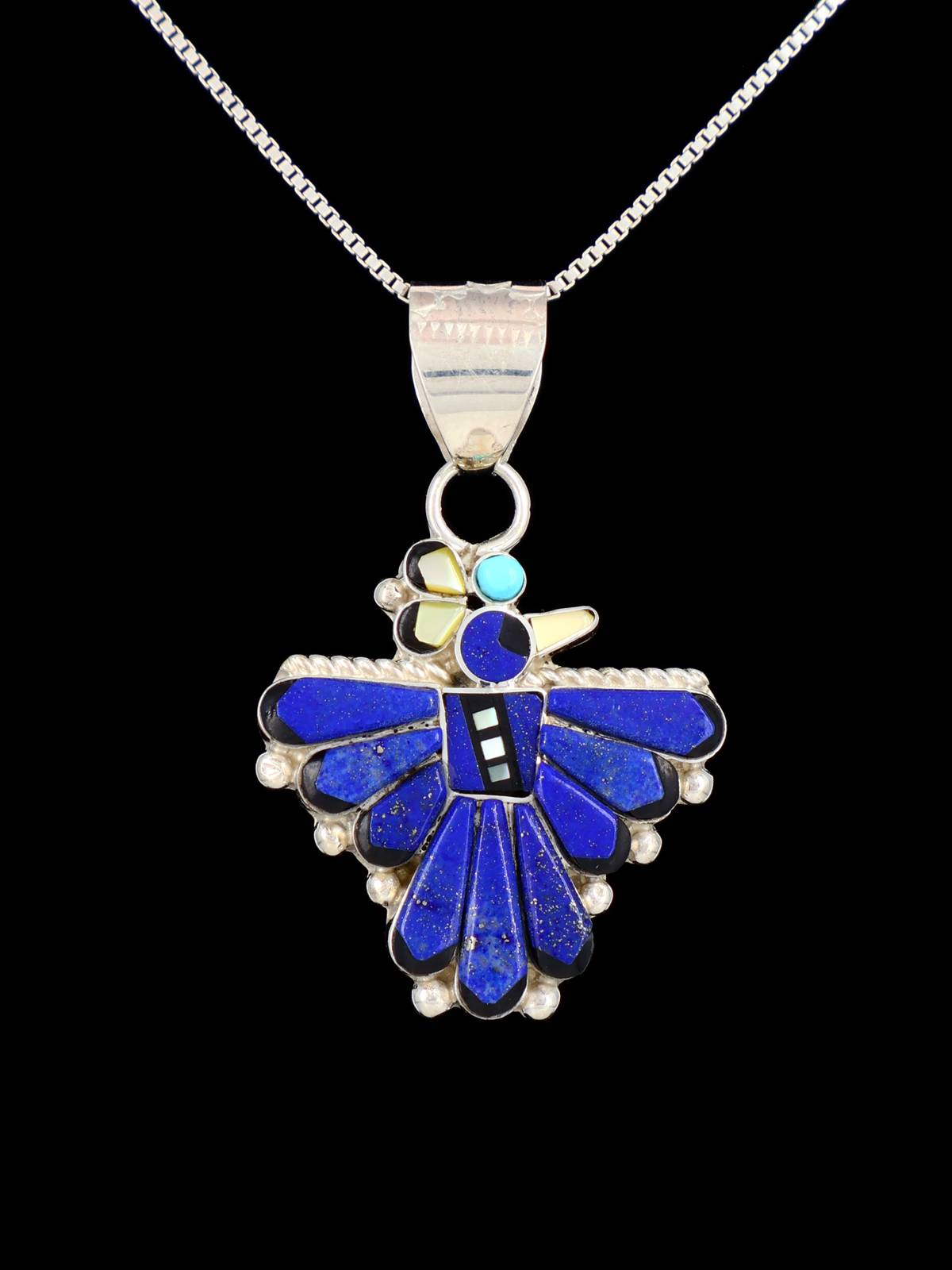 Colgante Zuni Thunderbird de plata de ley con varias piedras