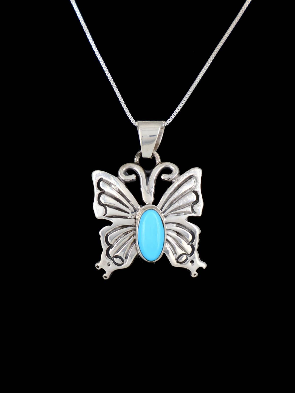 Navajo Sterling Silver Sleeping Beauty Turquoise Butterfly Pendant