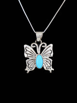 Navajo Sterling Silver Sleeping Beauty Turquoise Butterfly Pendant
