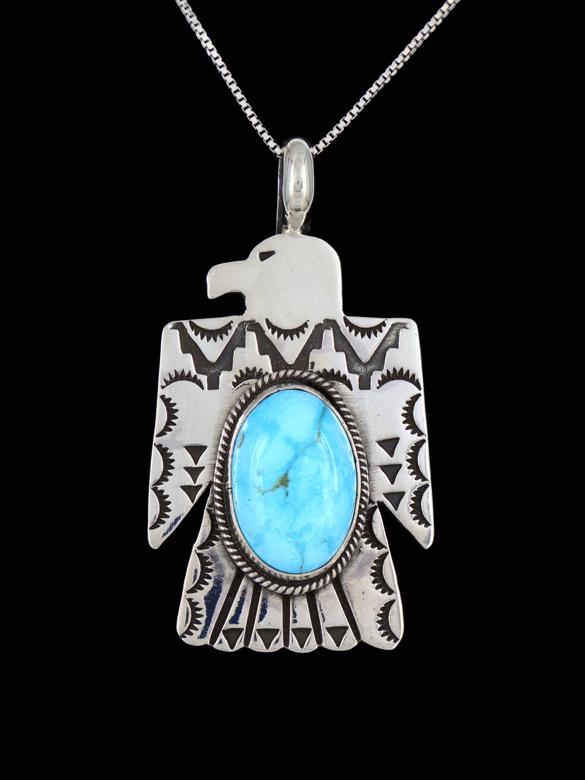 Navajo Sterling Silver Turquoise Thunderbird Pendant